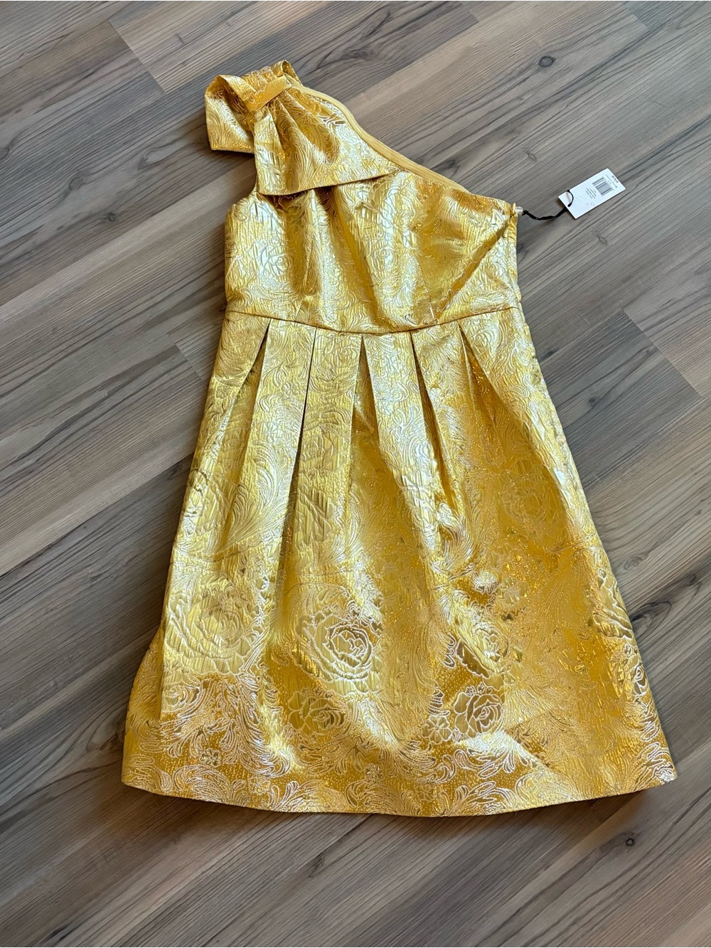 Megan Masters Gold Floral Jacquard Cocktail Dress